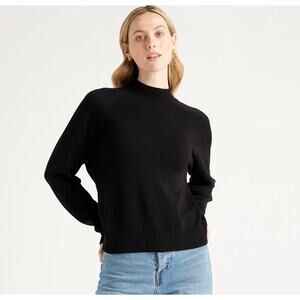 Quince Organic Cotton Mock Neck Knit Sweater Black Medium